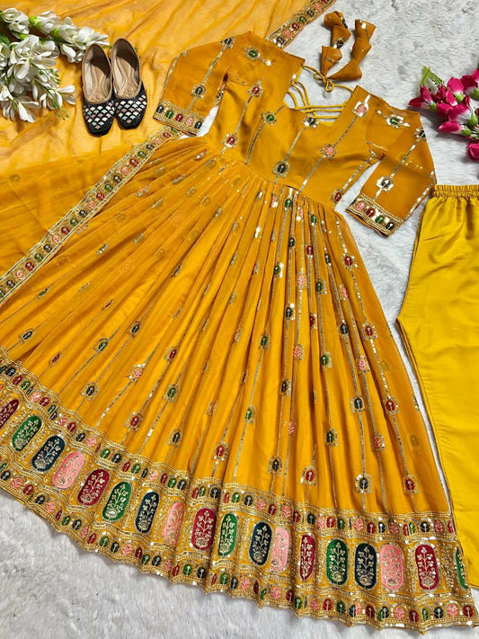 Anarkali Fabric : Heavy Faux Georgette With 5mm Sequence And Embroidery Work ( Fully Sleevs )