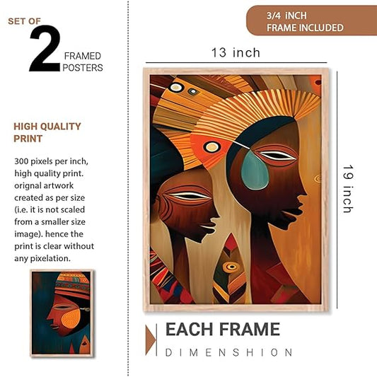 NoWorries African traditional wall art decor framed Paintings/Posters for wall decoration - Paintings with frame (Theme-Traditional) (13x19inches Multicolor) Set of 2