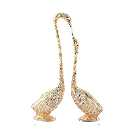 Kissing Duck, Swan Showpiece For Home Decor - 29 cm (Aluminium, Golden )