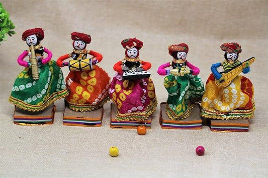 JH Gallery Recycled Material Rajasthani Home Decor Items Musician Bawla Puppets Idol Show Pieces for Home Decor 11 X 28 Cm Multicolor, 5 Pieces