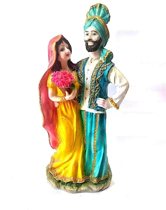 Punjabi Love Couple Polystone Statue for Gift Showpiece for Wall Shelf Table Desktop Home Office Drawing Room Decor (8-10 inch, Multicolour)