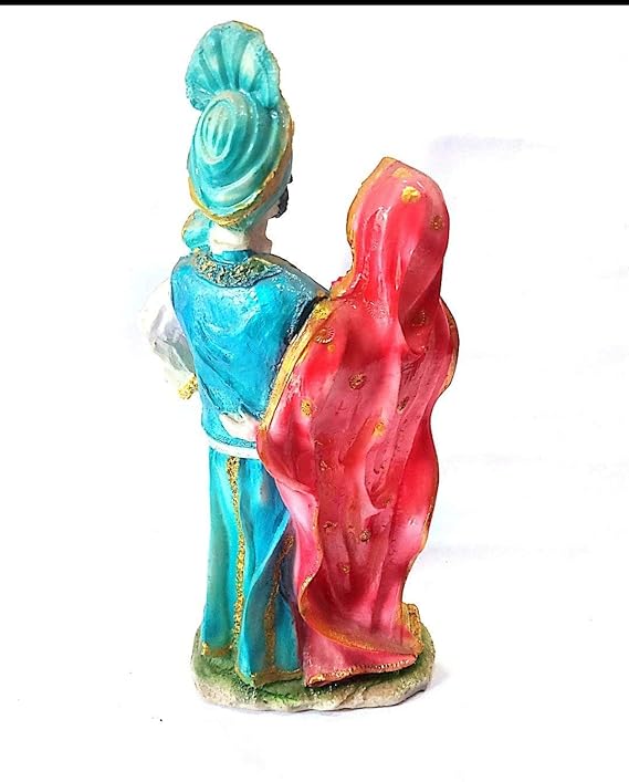 Punjabi Love Couple Polystone Statue for Gift Showpiece for Wall Shelf Table Desktop Home Office Drawing Room Decor (8-10 inch, Multicolour)