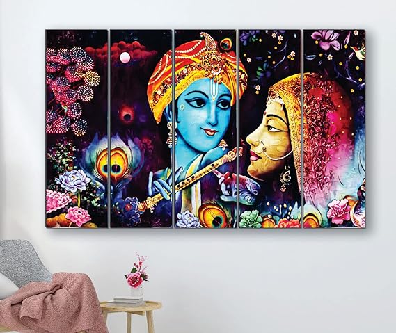 SAF paintings Set of 5 Radha Krishna religious modern art 6MM MDF large Premium Panel wall painting 24 Inch x 40 Inch SANFLL35070