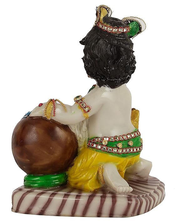 Lord Krishna Makhan Chor Idol Sculpture Statue Figurine Showpiece (19 x 15 x 9 cm) - Decoration Items for Home Decor Living Room Mandir Temple Pooja Room Table Decorative Gifts