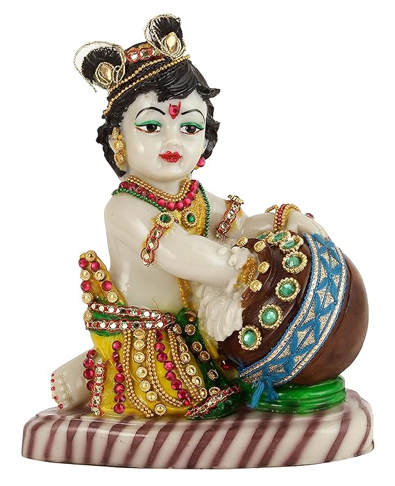 Lord Krishna Makhan Chor Idol Sculpture Statue Figurine Showpiece (19 x 15 x 9 cm) - Decoration Items for Home Decor Living Room Mandir Temple Pooja Room Table Decorative Gifts