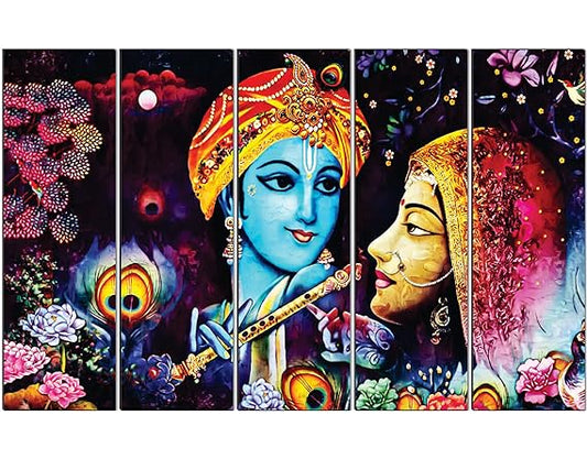 SAF paintings Set of 5 Radha Krishna religious modern art 6MM MDF large Premium Panel wall painting 24 Inch x 40 Inch SANFLL35070