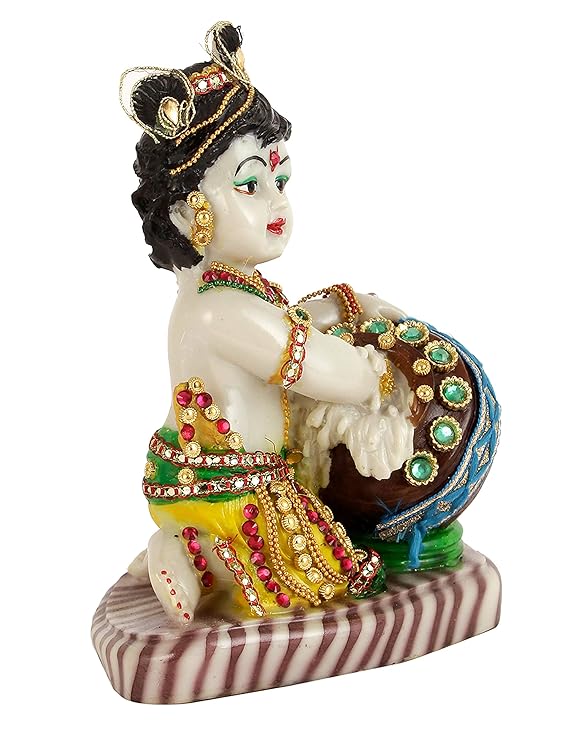 Lord Krishna Makhan Chor Idol Sculpture Statue Figurine Showpiece (19 x 15 x 9 cm) - Decoration Items for Home Decor Living Room Mandir Temple Pooja Room Table Decorative Gifts