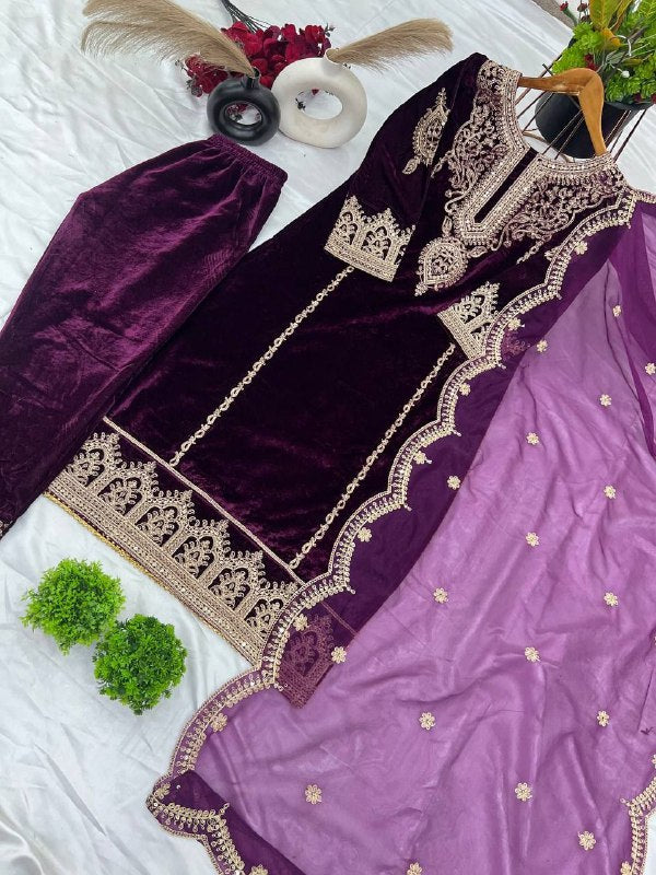 Heavy Viscose Velvet With Heavy Coding Embroidery sequence Work