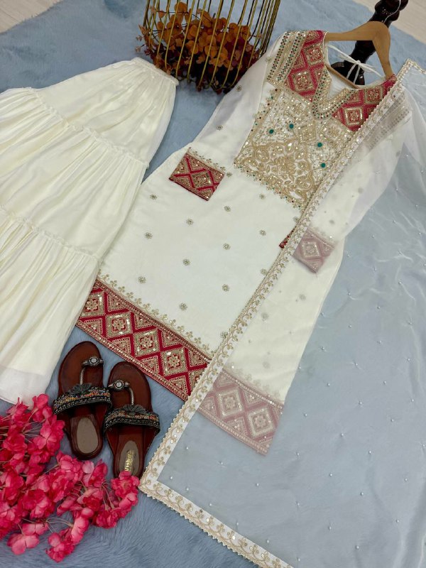 Heavy Pur Vichitra Silk With Embroidery 5 mm Sequence &amp; Coding Dori Work With Sleeves