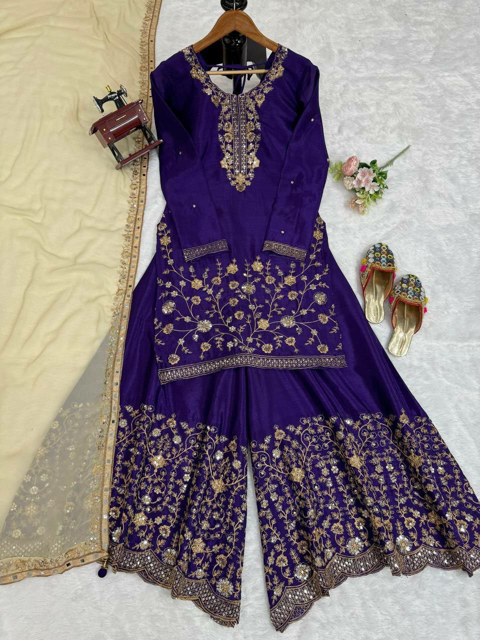 beautiful Designer Suit on Chinon Silk febric with Inner and Sequnce