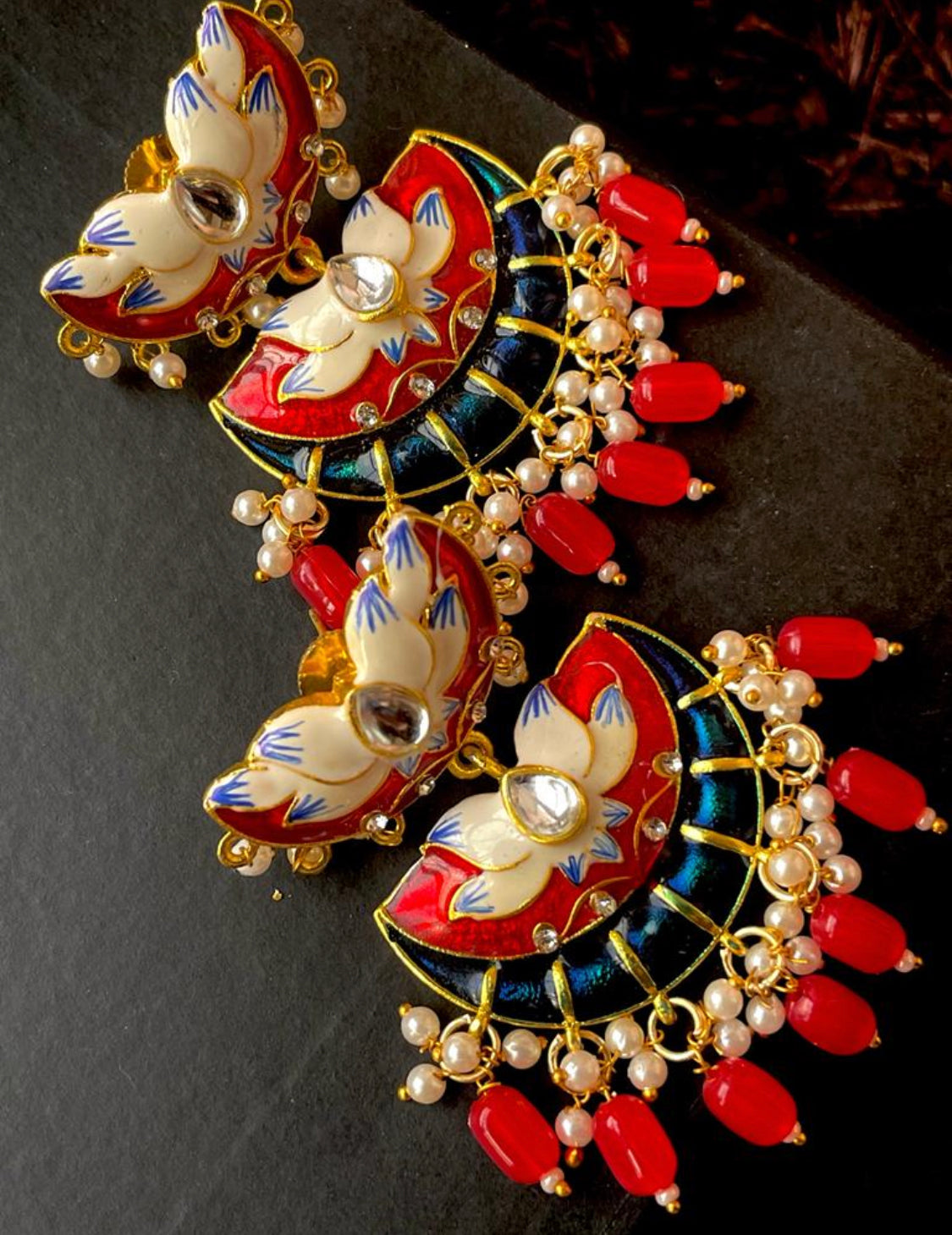 Meenakari Chandbal Earring with Pearl beads