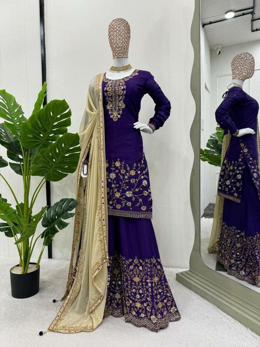 beautiful Designer Suit on Chinon Silk febric with Inner and Sequnce