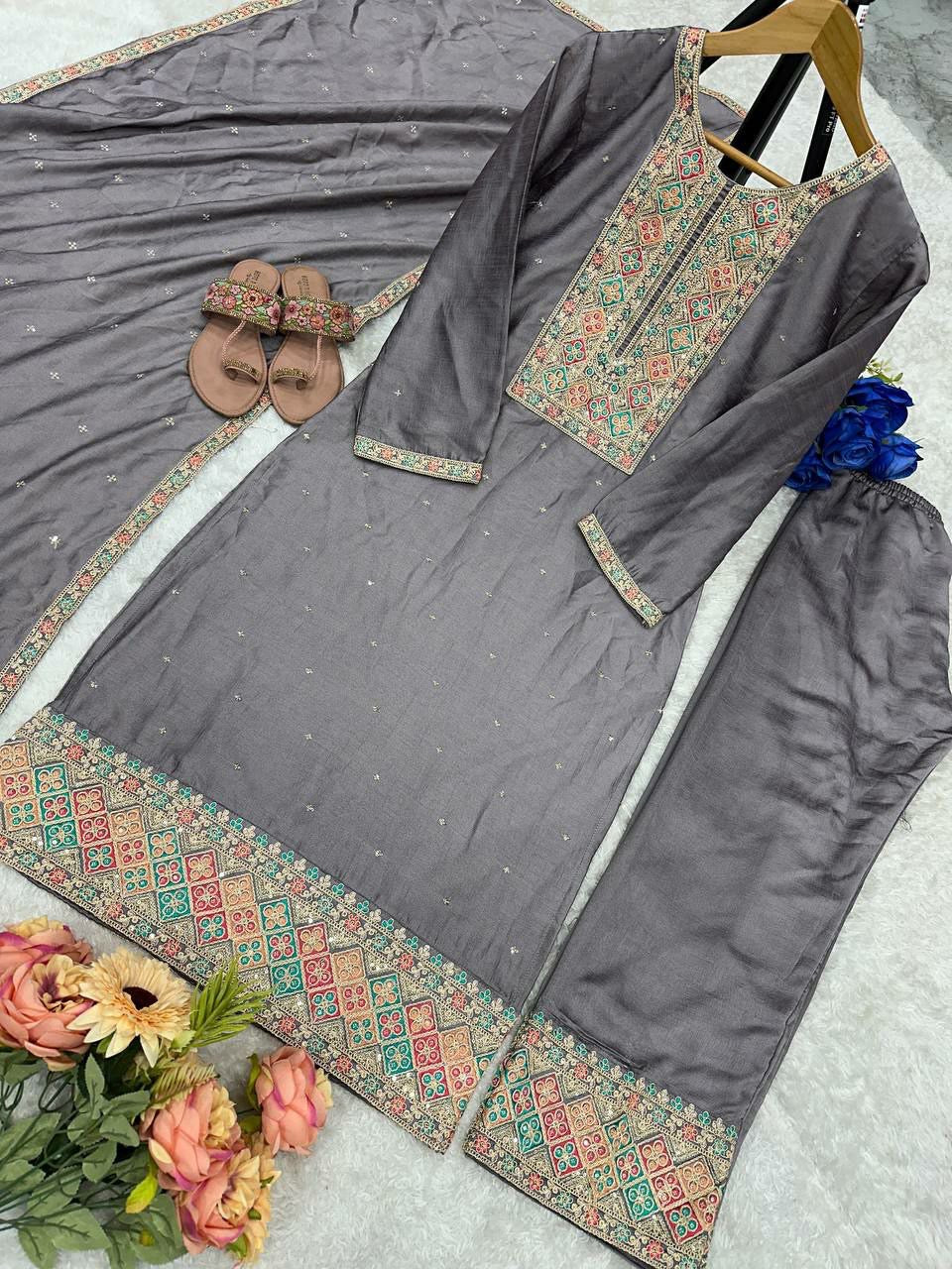 HAVY VICHITRA SILK WITH HAVY EMBROIDERY WORK