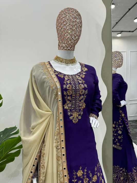 beautiful Designer Suit on Chinon Silk febric with Inner and Sequnce