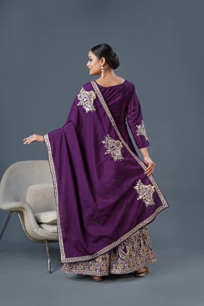 Pure Chinnon Silk With Heavy Embroidery Coding Dori-Sequence Work With Full Sleeve