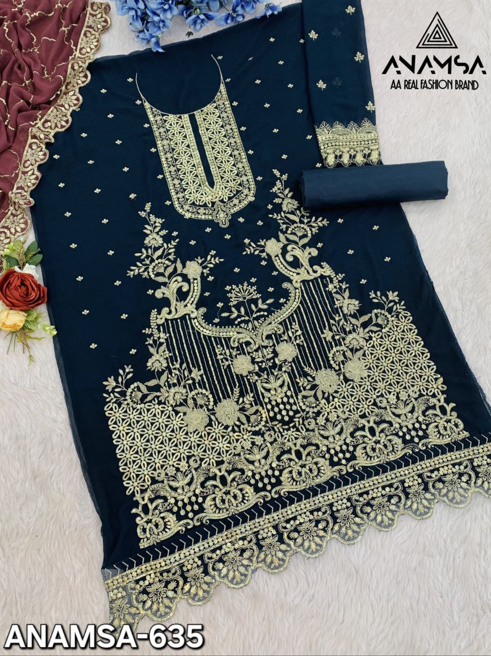 Heavy Pure Fox Georgette With Heavy Embroidered With Sequence Work