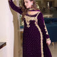 Pure Heavy Viscose Velvet With Heavy Embroidery Sequence Work neck moti work With Full Sleeves