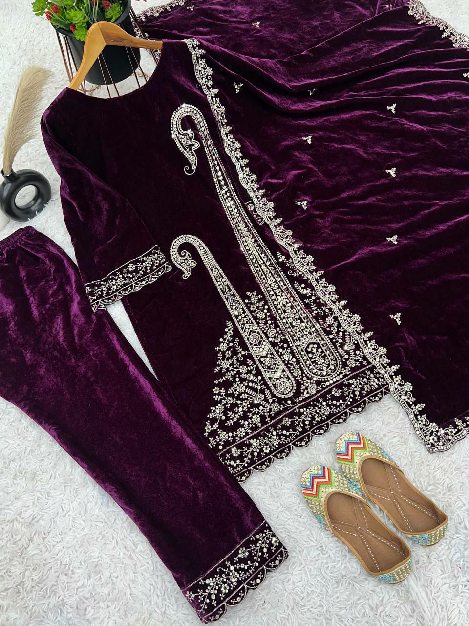 Heavy Viscose Velvet With Heavy Embroidery Sequence Work With Full Sleeves