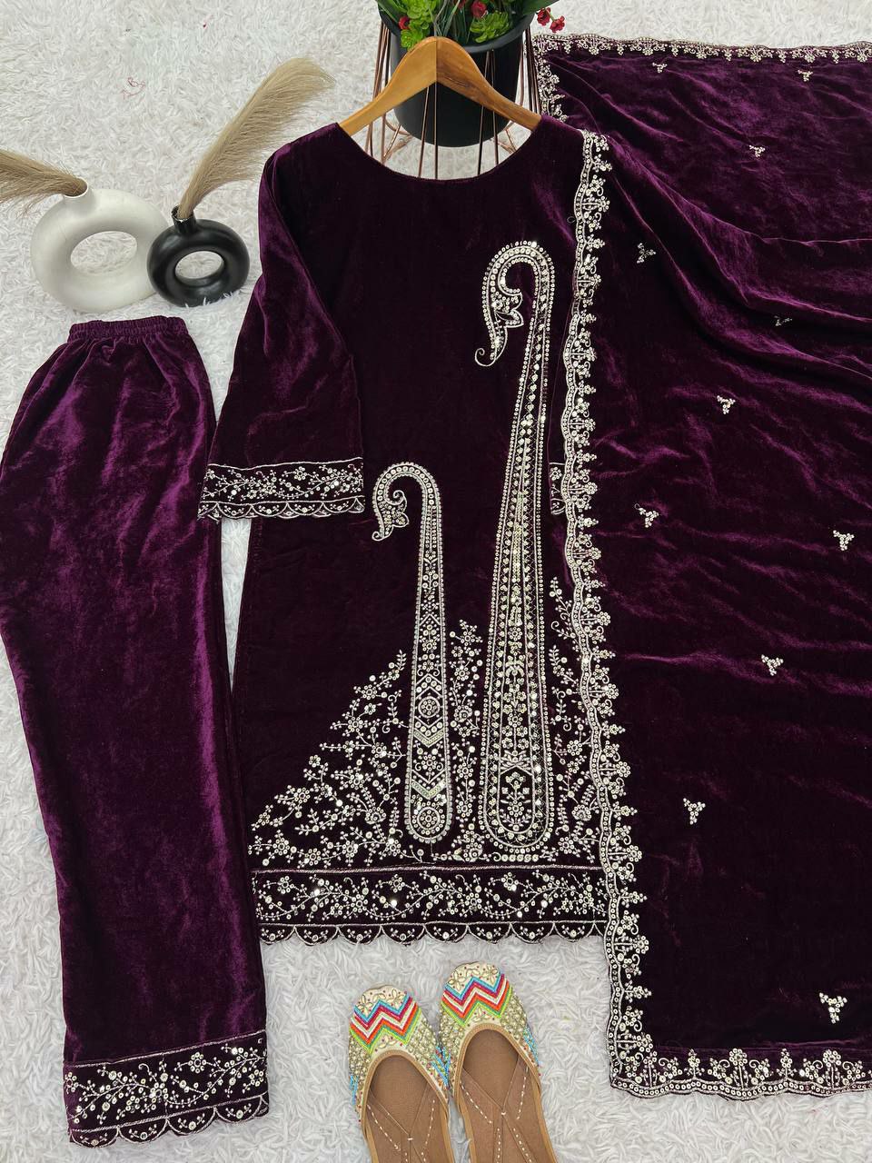 Heavy Viscose Velvet With Heavy Embroidery Sequence Work With Full Sleeves