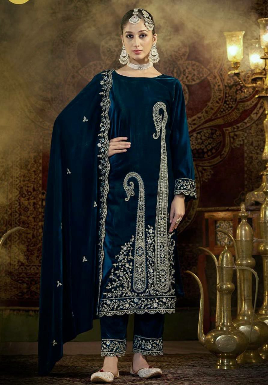 Heavy Viscose Velvet With Heavy Embroidery Sequence Work With Full Sleeves