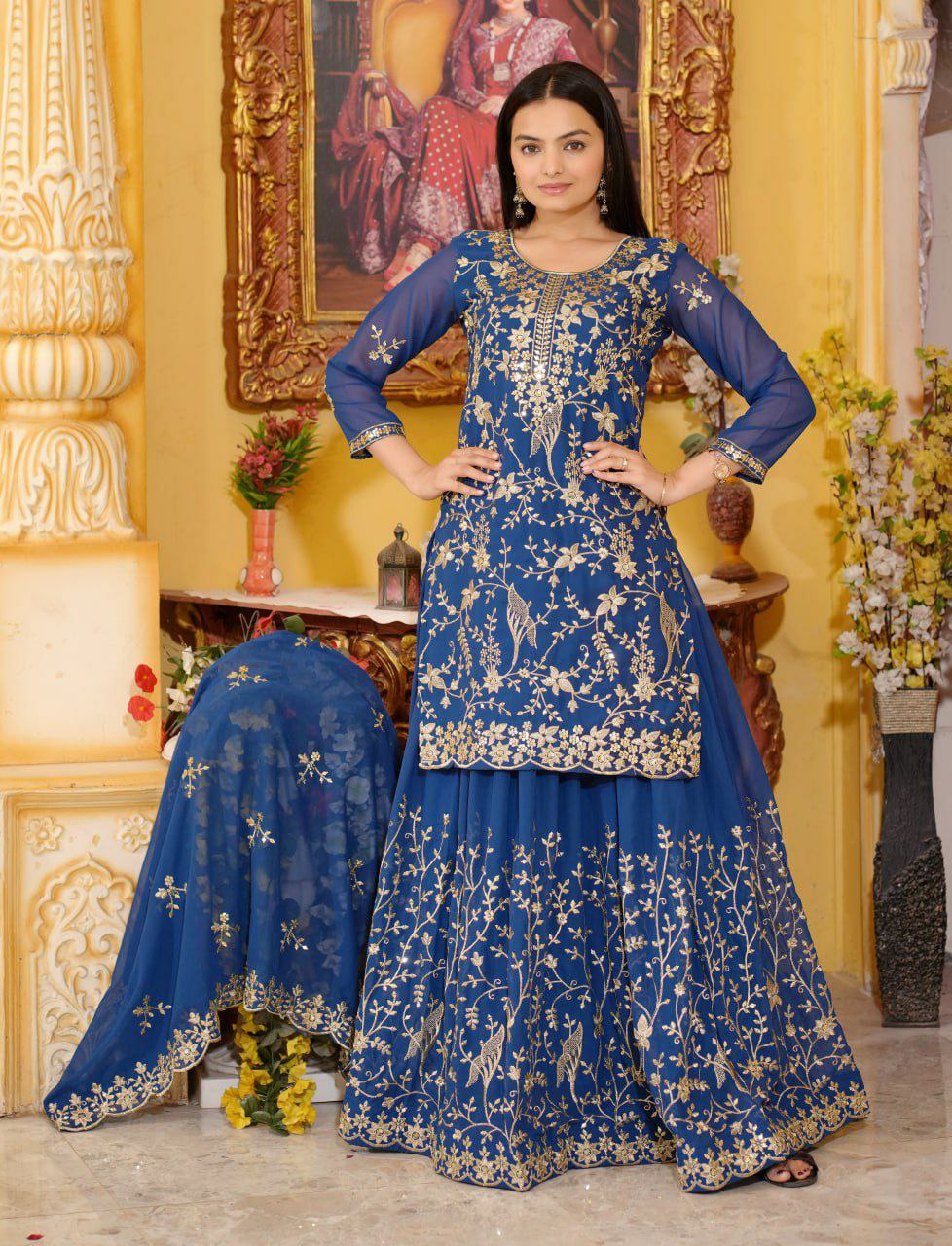 Fox georgette with Sequence Embroidery Work