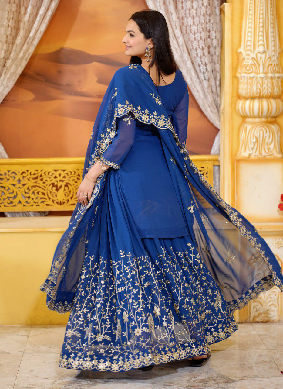 Fox georgette with Sequence Embroidery Work