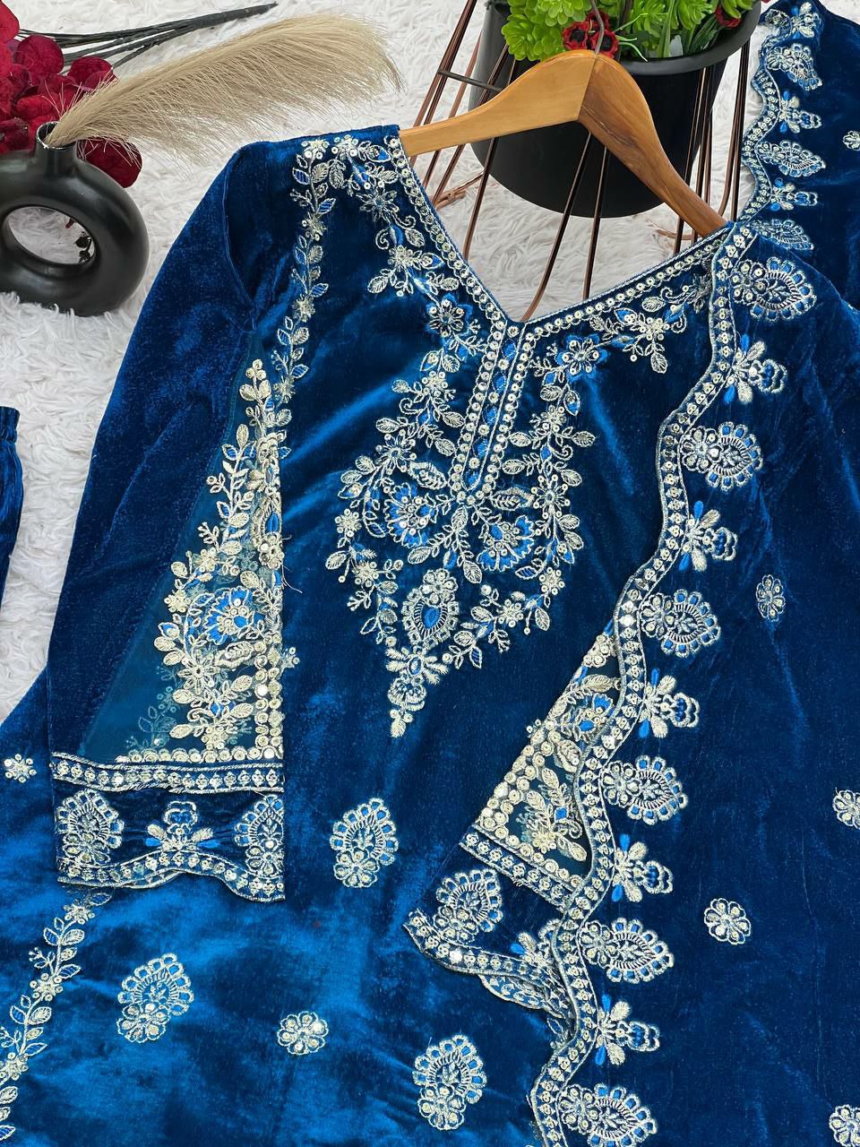 Heavy Viscose Velvet and Heavy Net With Heavy 5mm Embroidery sequence Work