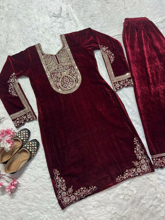 Pure Heavy Viscous Velvet With Heavy Embroidery Coding Sequence Work