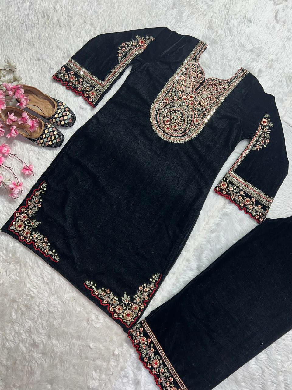 Pure Heavy Viscous Velvet With Heavy Embroidery Coding Sequence Work