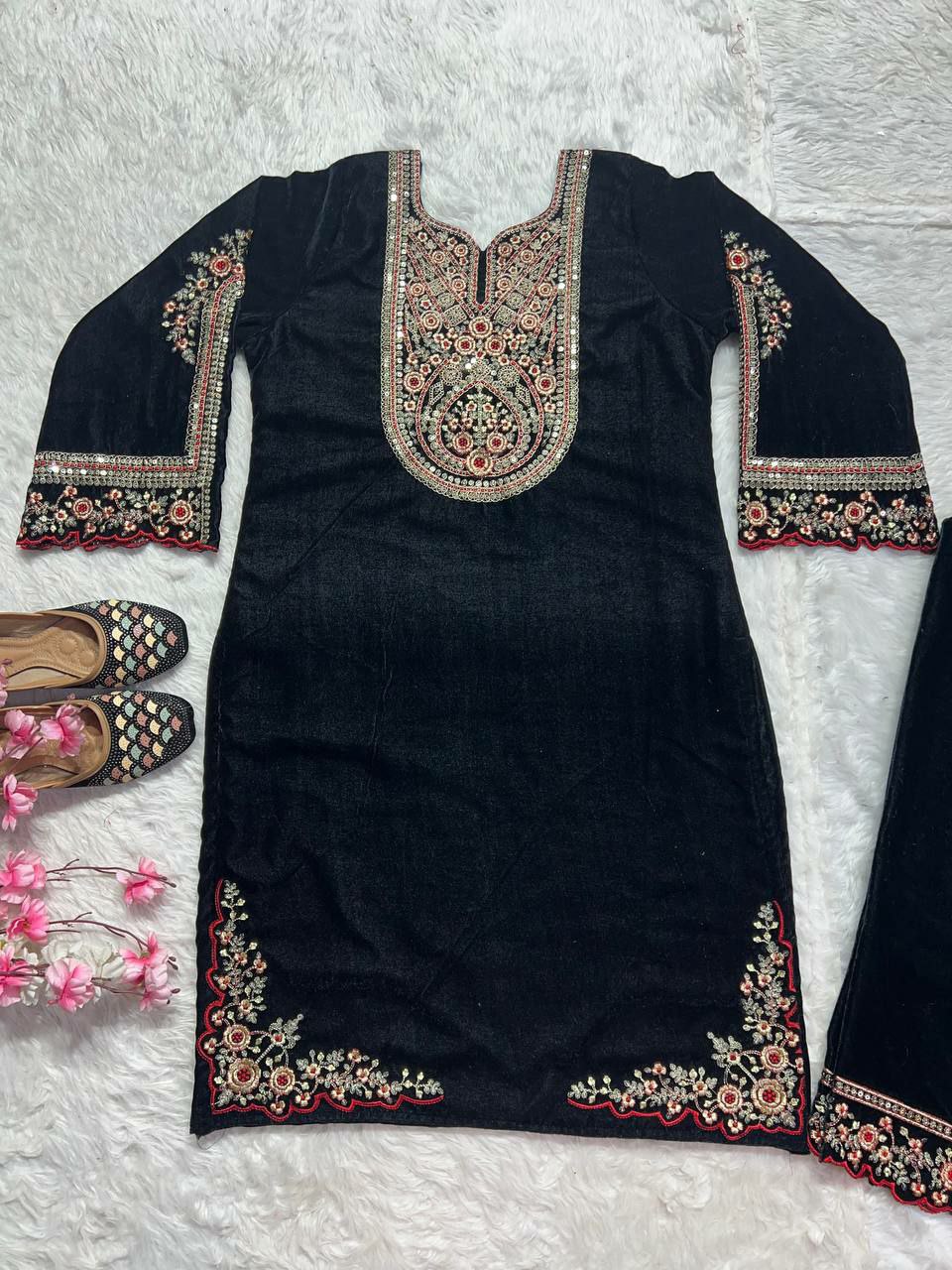 Pure Heavy Viscous Velvet With Heavy Embroidery Coding Sequence Work