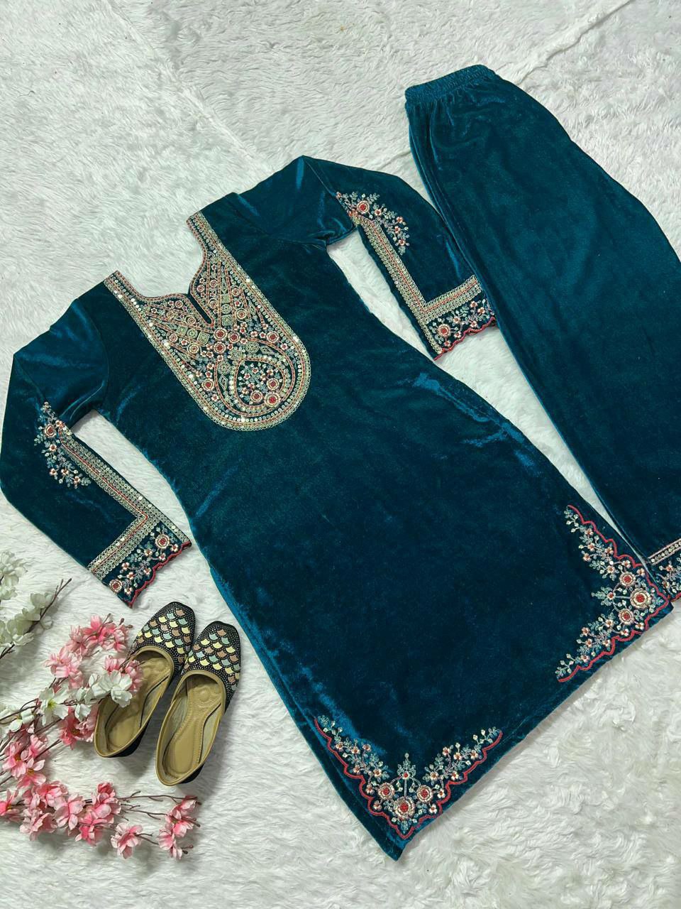 Pure Heavy Viscous Velvet With Heavy Embroidery Coding Sequence Work