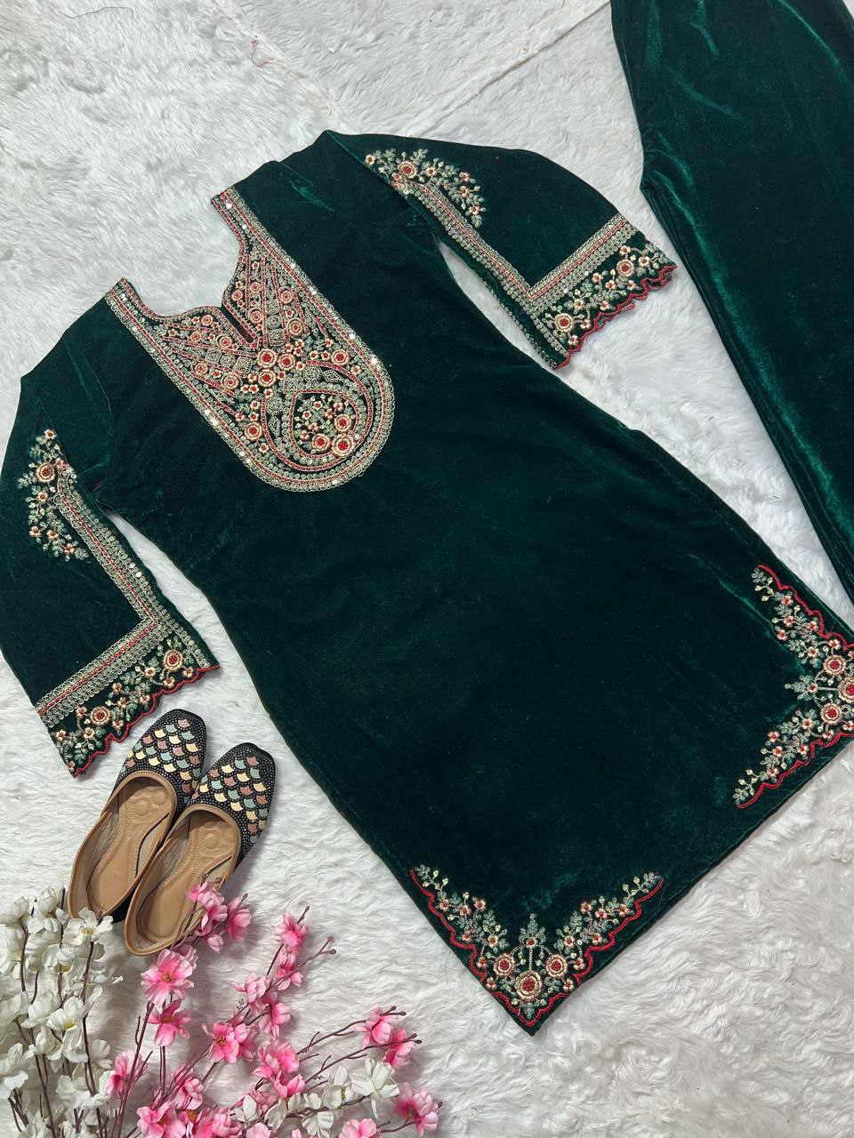 Pure Heavy Viscous Velvet With Heavy Embroidery Coding Sequence Work