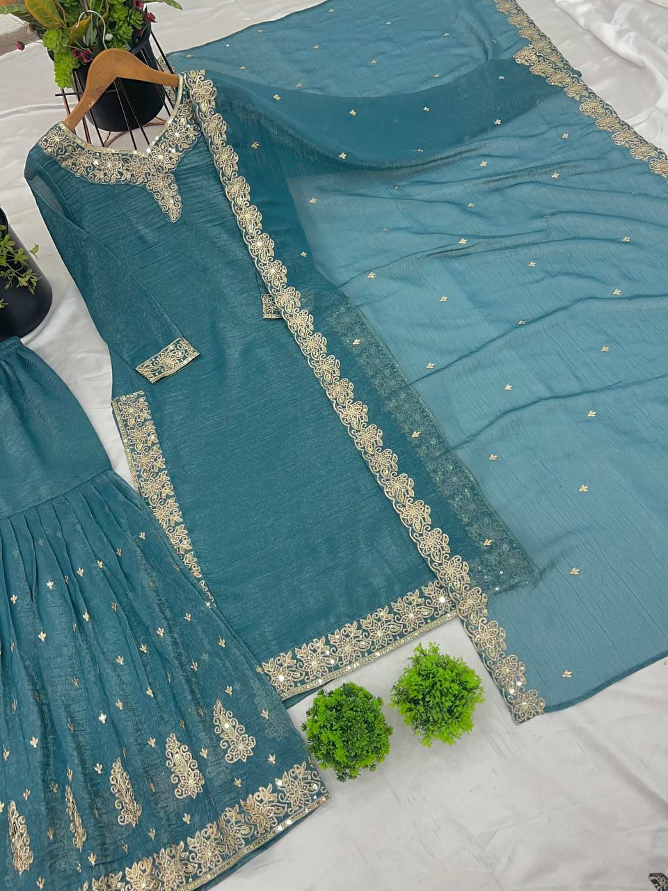 Heavy Crunchy Silk With Heavy Embroidery-Sequence Work With Full Sleeves