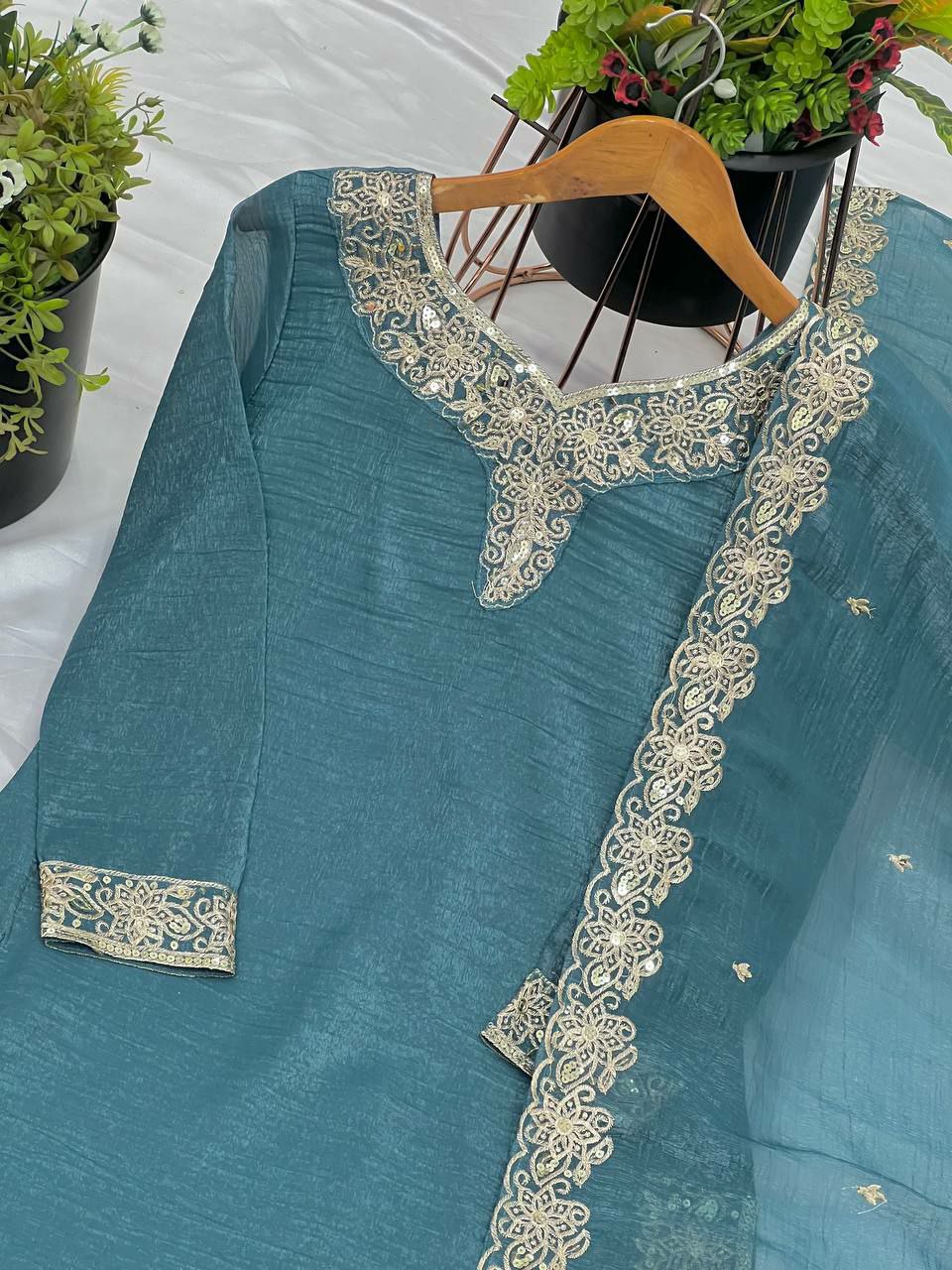 Heavy Crunchy Silk With Heavy Embroidery-Sequence Work With Full Sleeves