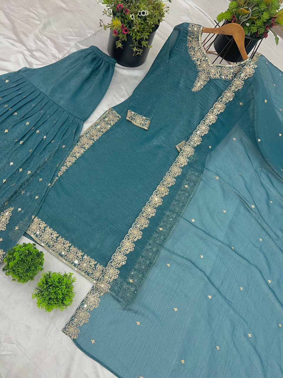 Heavy Crunchy Silk With Heavy Embroidery-Sequence Work With Full Sleeves