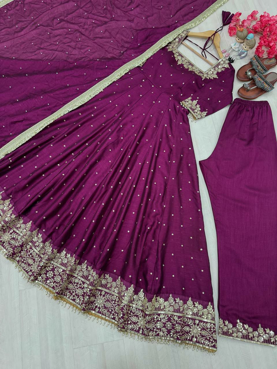 Heavy Pur Vichitra Silk With Embroidery 5 mm Sequence Work