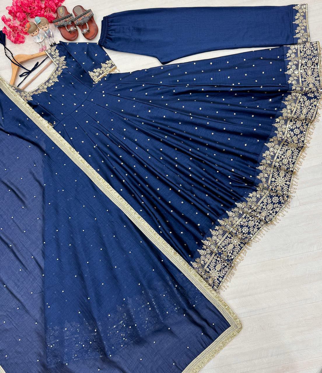 Heavy Pur Vichitra Silk With Embroidery 5 mm Sequence Work