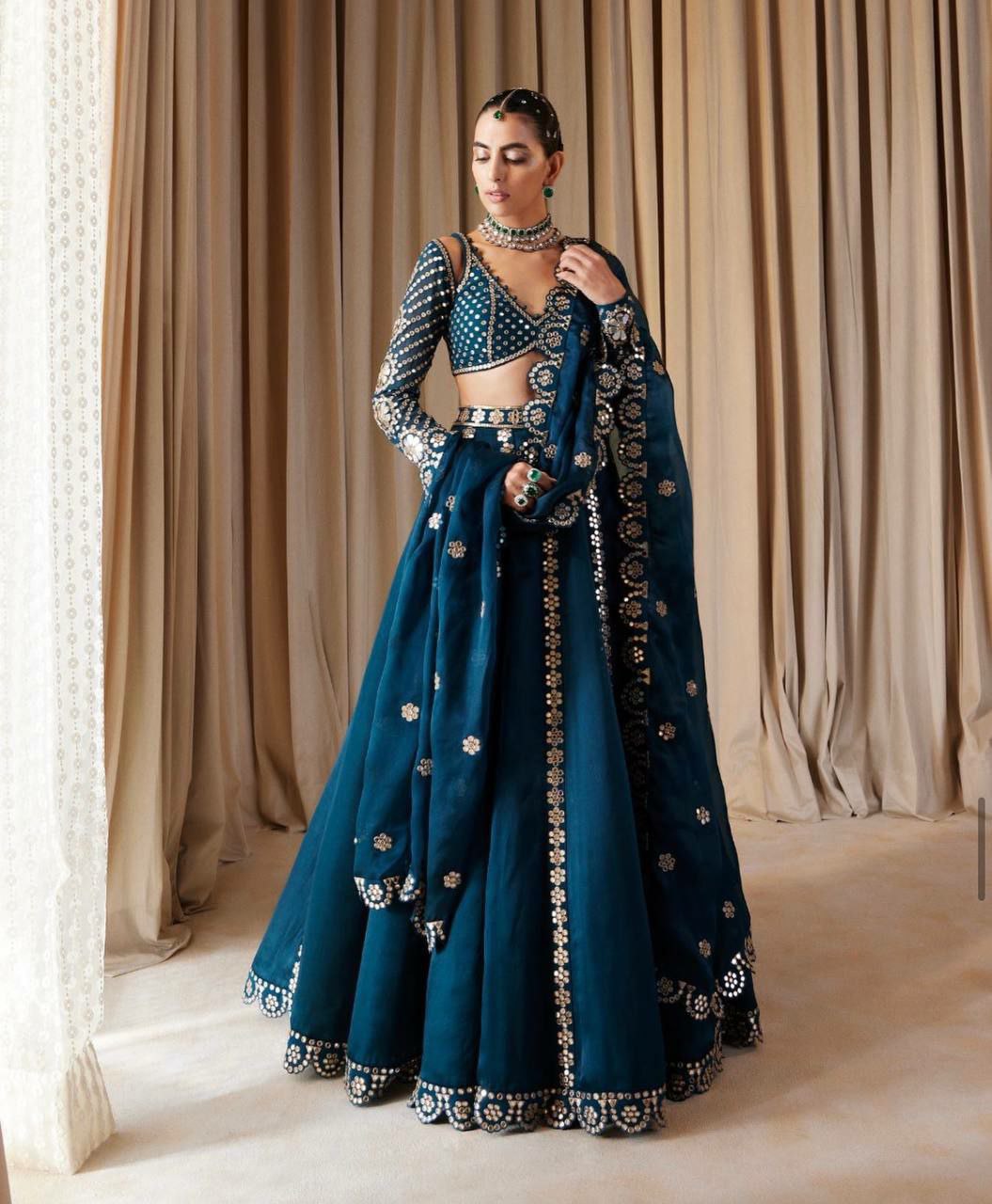 Malai silk lehenga with 9mm sequins work & zari work