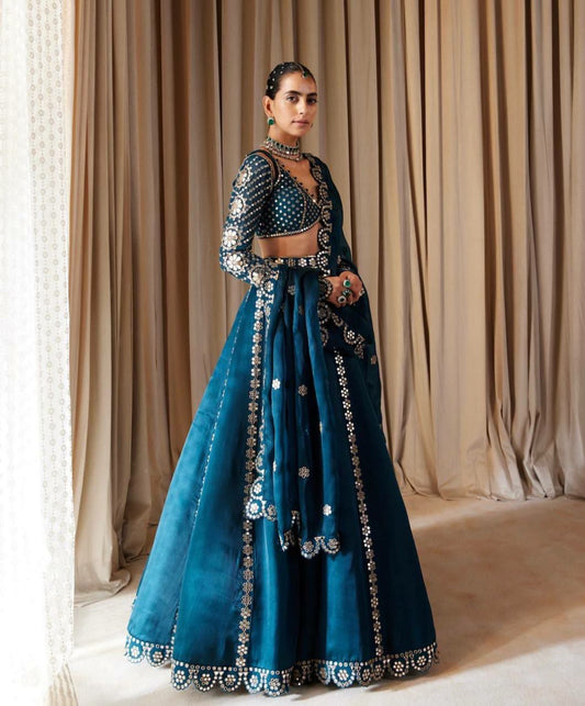 Malai silk lehenga with 9mm sequins work & zari work