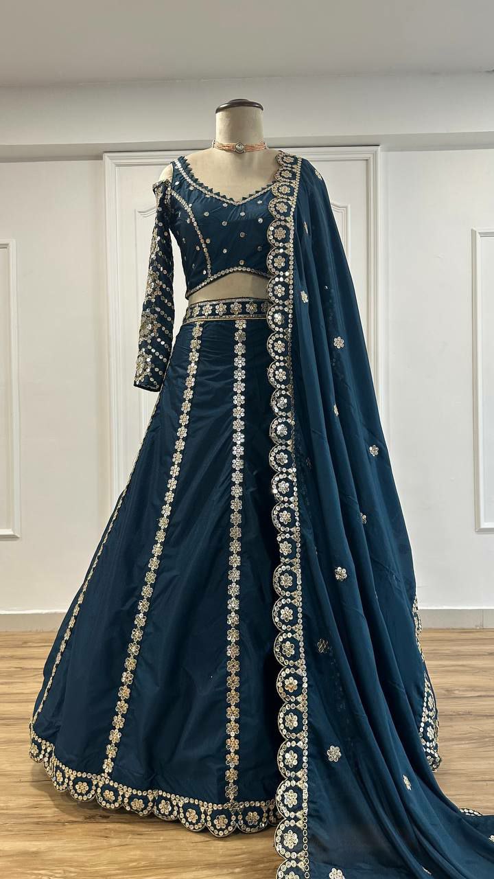 Malai silk lehenga with 9mm sequins work & zari work