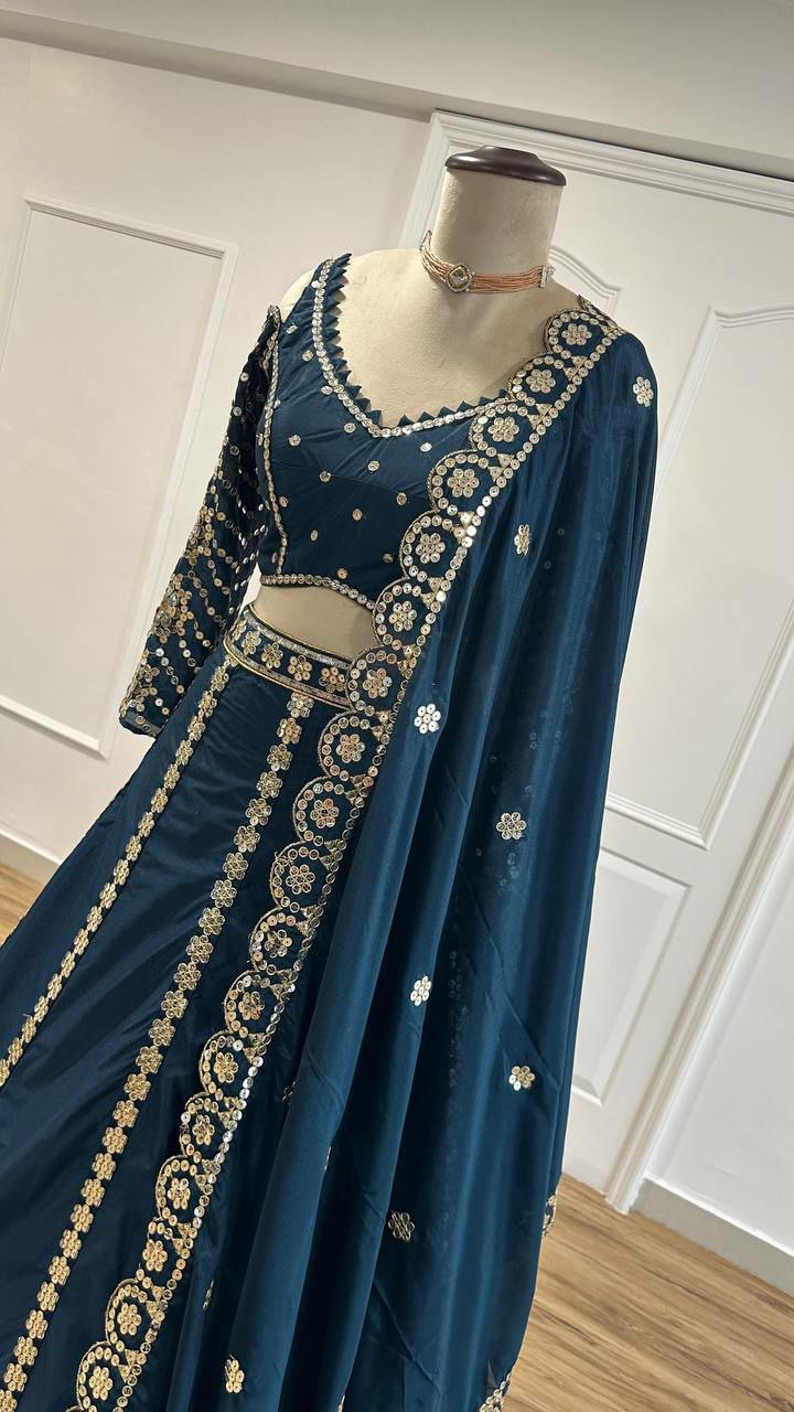 Malai silk lehenga with 9mm sequins work & zari work