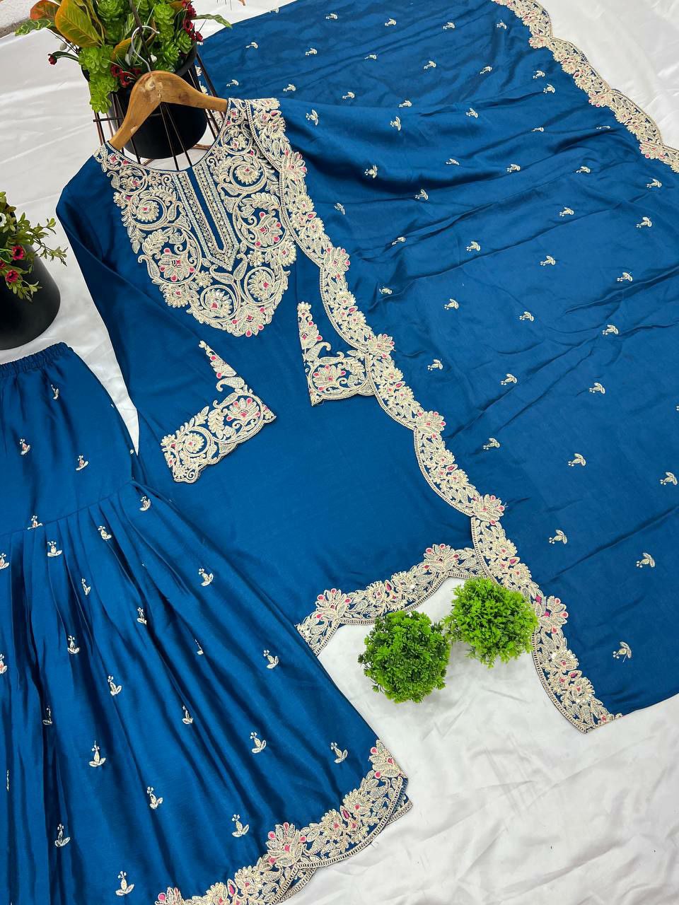 Pure Chinnon Silk With Heavy Embroidery Coding Dori-Sequence Work With Full Sleeve