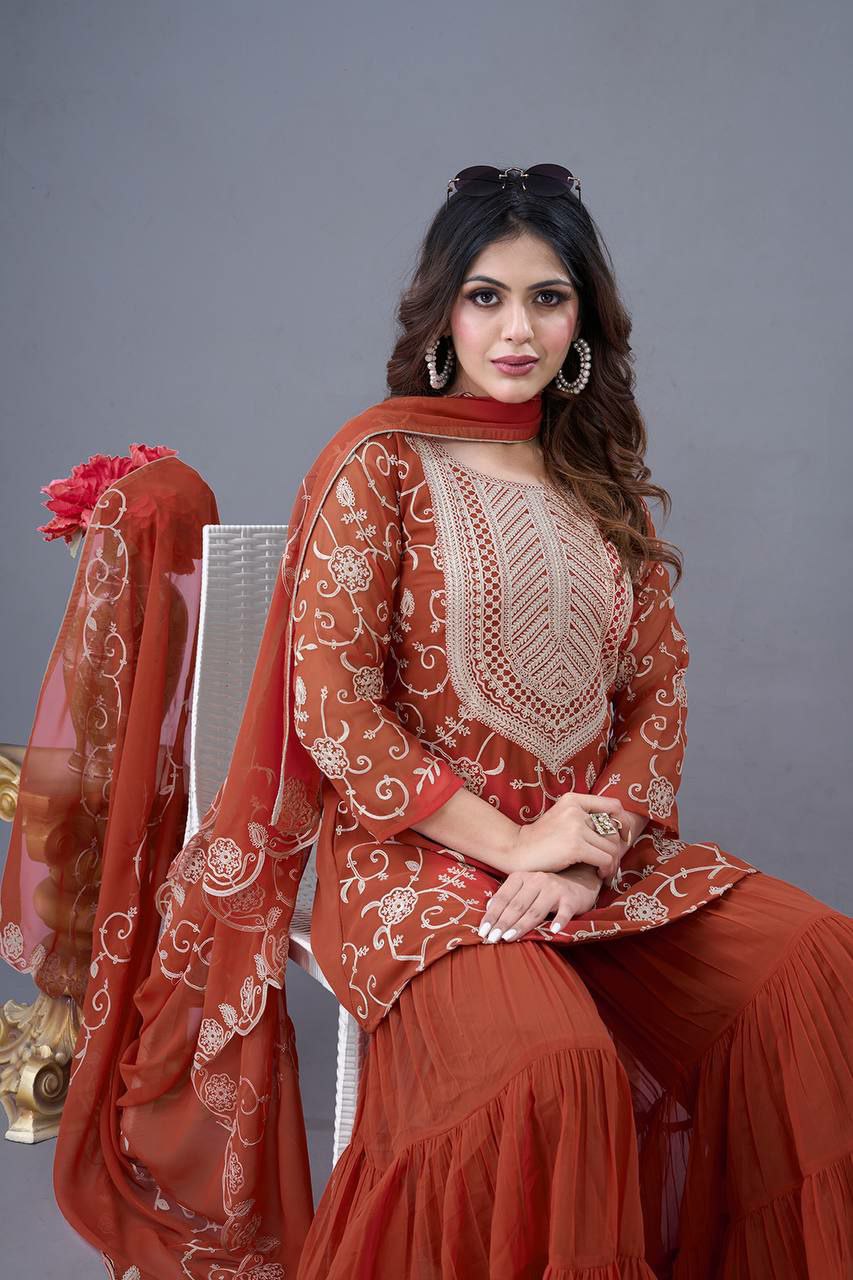 Heavy Georgette Embroidery Work With Full Sleeve