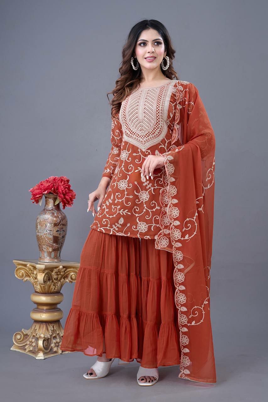 Heavy Georgette Embroidery Work With Full Sleeve