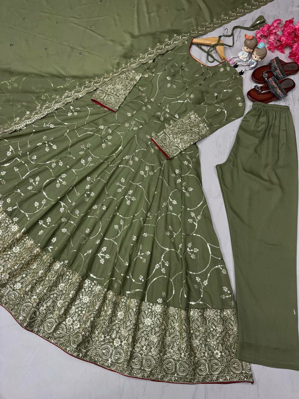 Heavy Simar Georgette With Embroidery 5 mm Sequence Work