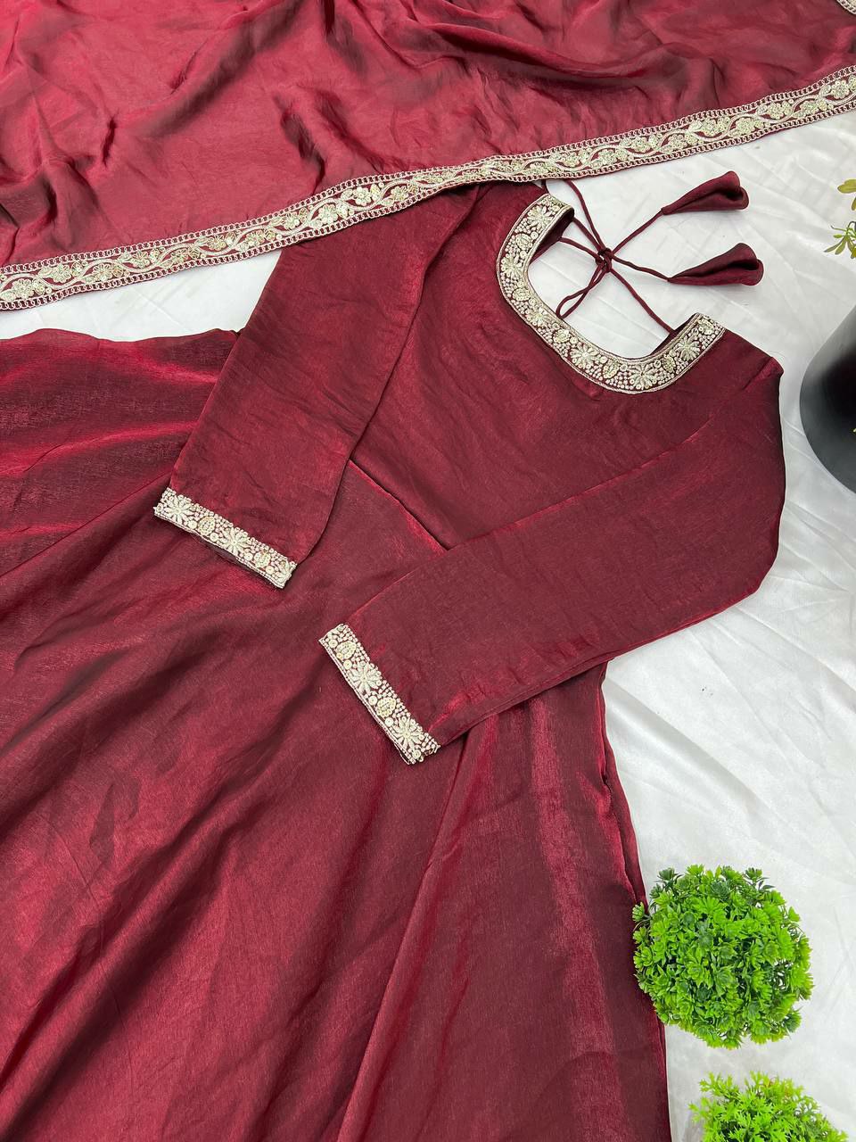 Heavy Fandy Silk With Embroidery sequence Work