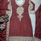 Pure Heavy Chinnon Silk With Heavy Embroidery Coding Sequence Work