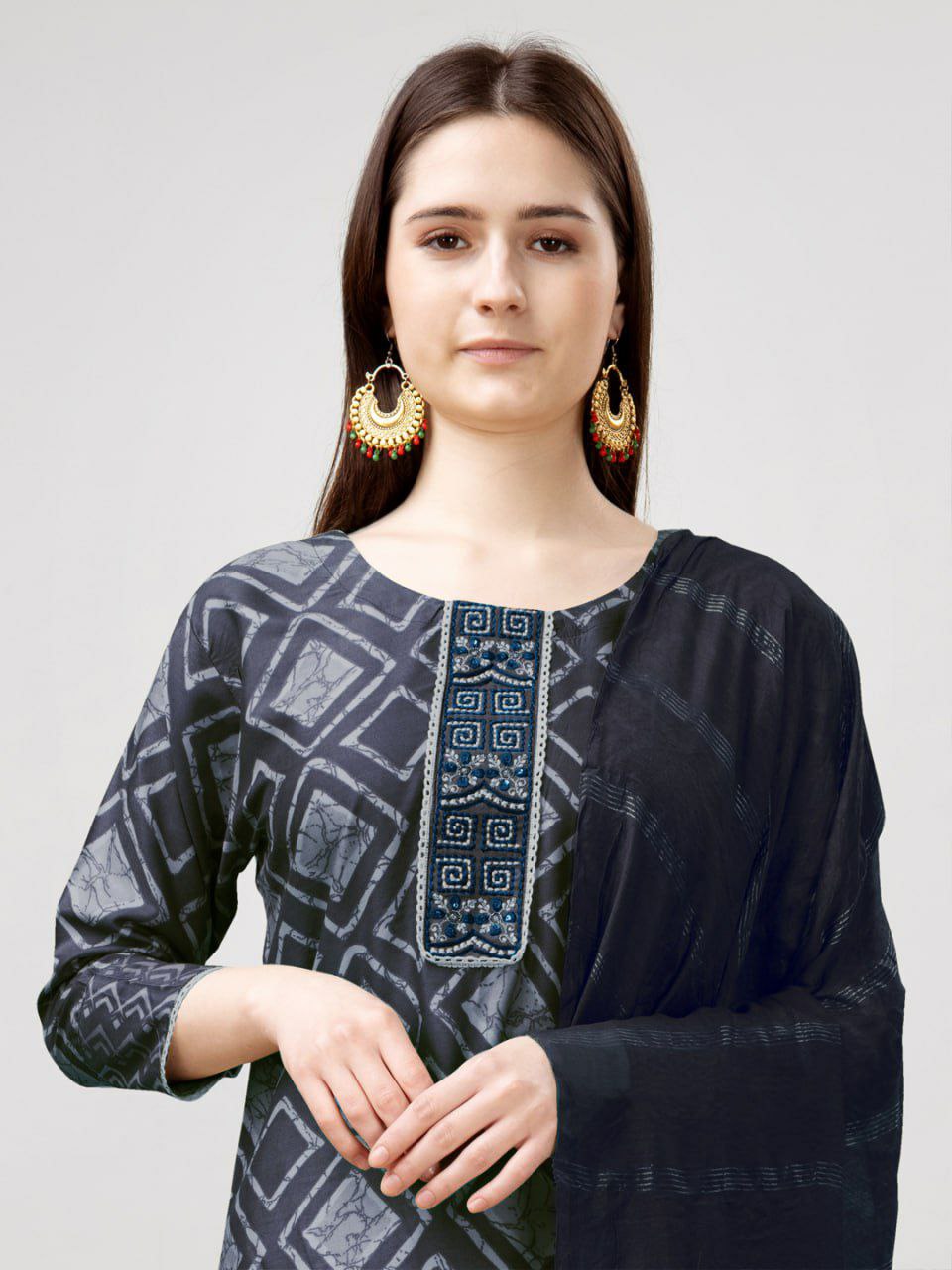 Rayon Print with Embroidery & Fancy Lace Work