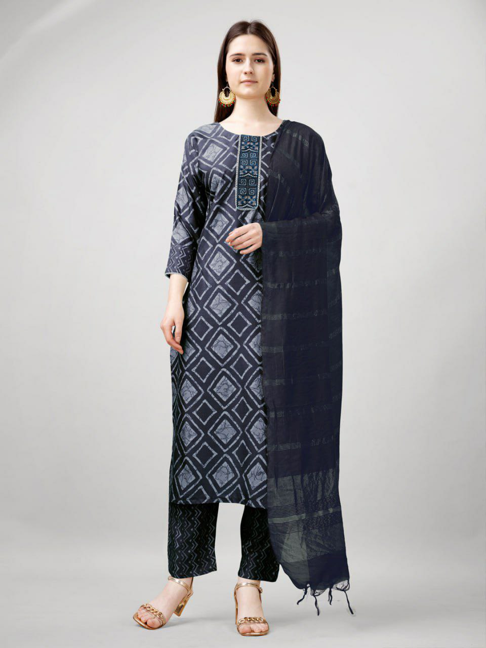 Rayon Print with Embroidery & Fancy Lace Work