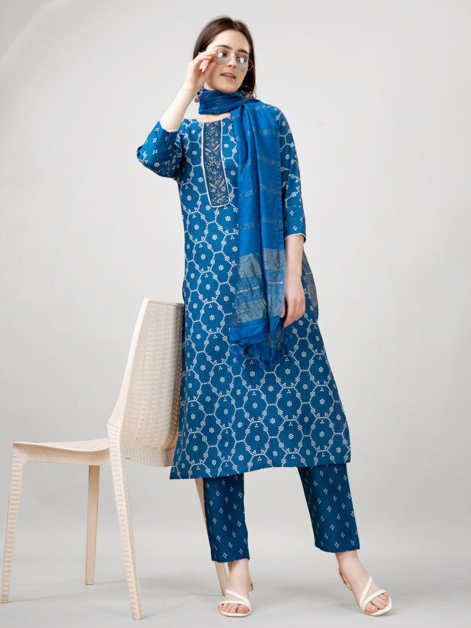 Rayon Print with Embroidery & Fancy Lace Work